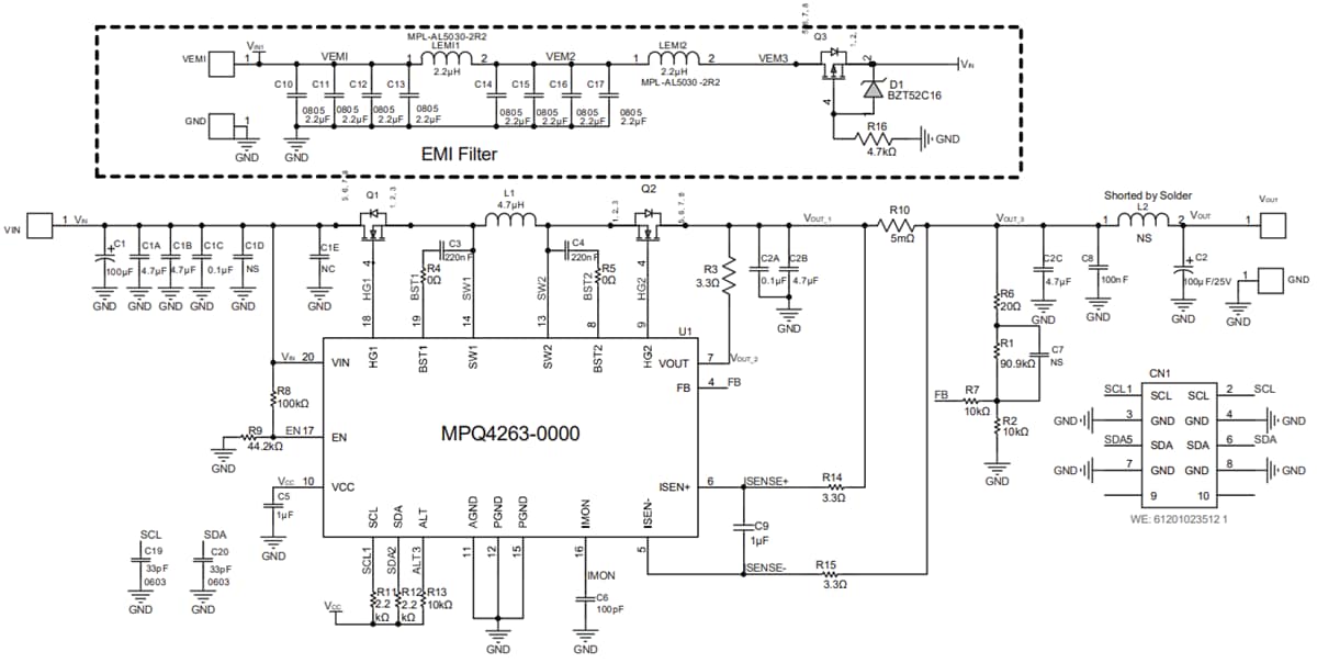 Schematic - Monolithic Power Systems (MPS) EVQ4263-QVE-00A Evaluation Board